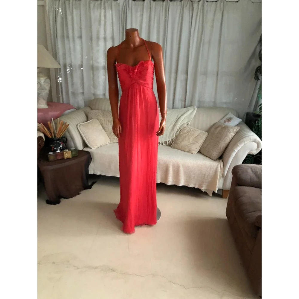 AMSALE coral pink Chiffon Silk maxi dress size 8 GUC - Picture 3 of 12